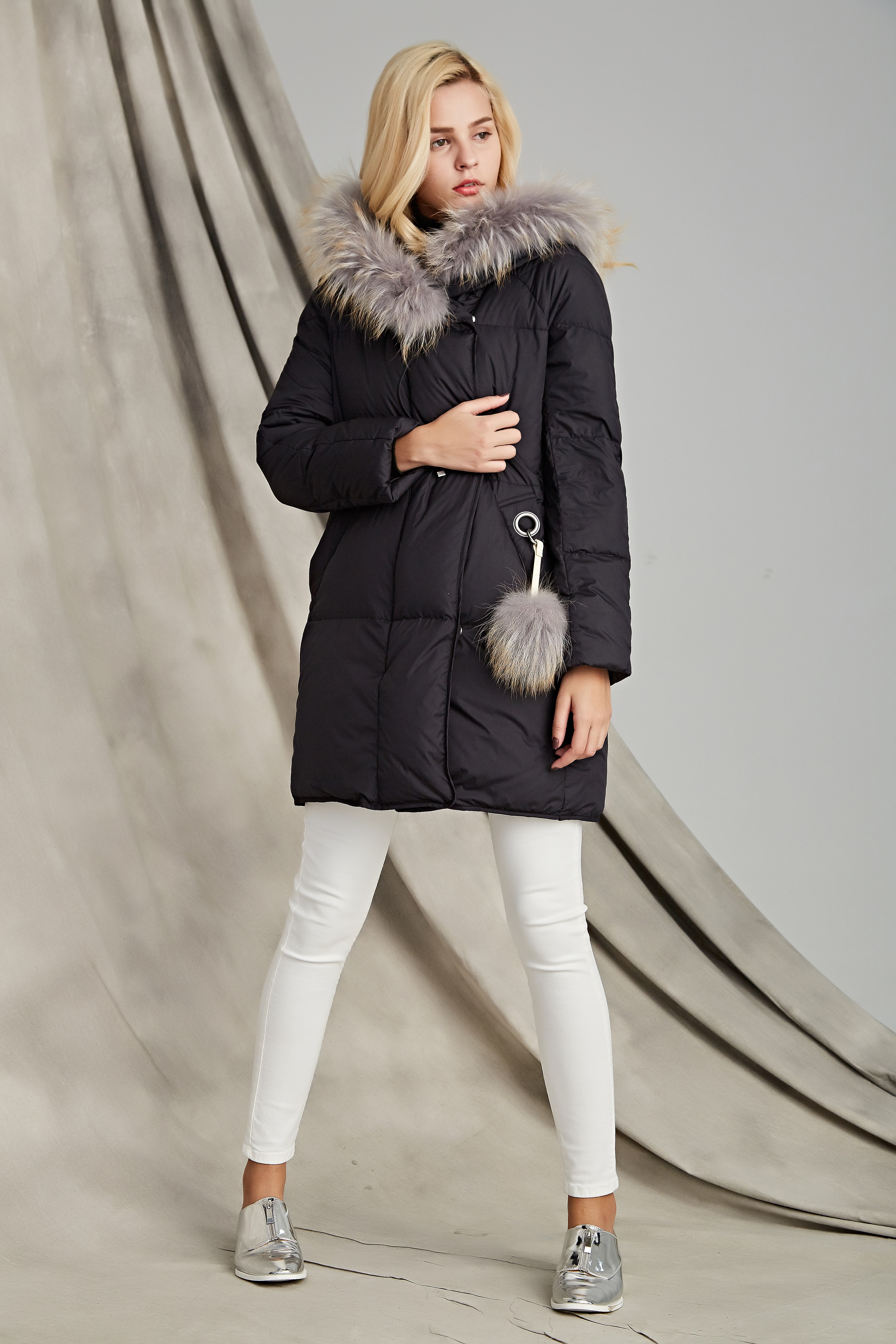 Women's puffer Thickened Down Jacket with Fur Collar