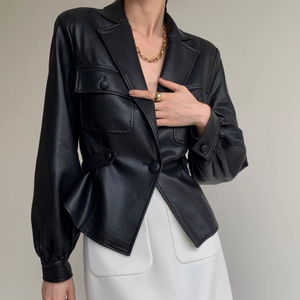 Women's Lambskin Suit Belt Real Leather Jacket